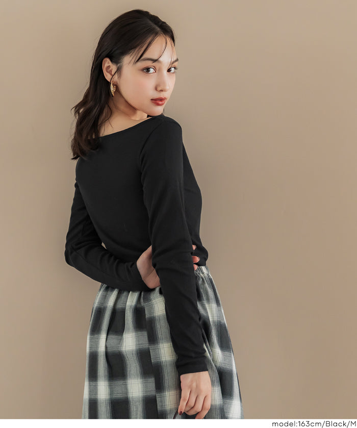 U型一字領小性感露肩長袖上衣