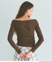 U型一字領小性感露肩長袖上衣