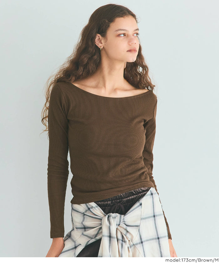U型一字領小性感露肩長袖上衣