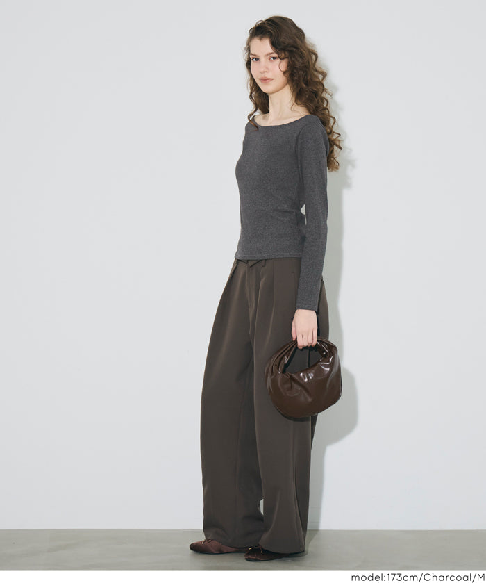 U型一字領小性感露肩長袖上衣