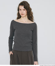 U型一字領小性感露肩長袖上衣