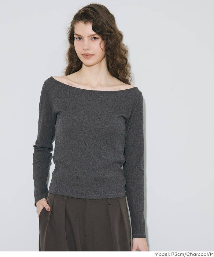 U型一字領小性感露肩長袖上衣