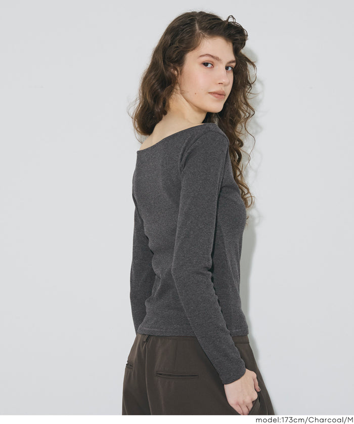 U型一字領小性感露肩長袖上衣