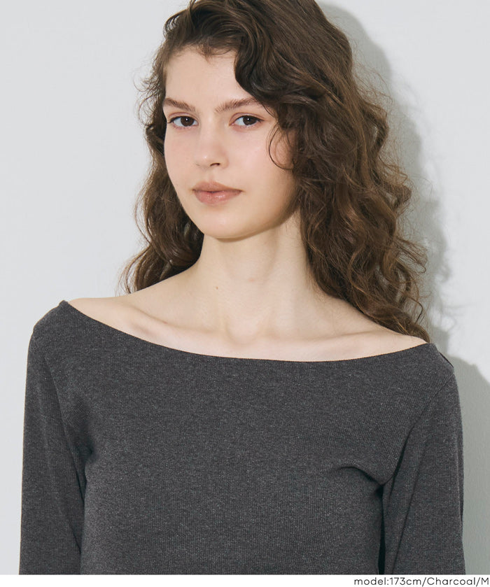 U型一字領小性感露肩長袖上衣