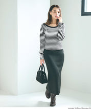 合身大U一字領棉質長袖上衣