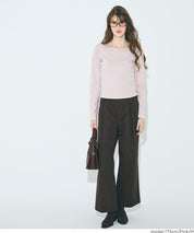 合身大U一字領棉質長袖上衣