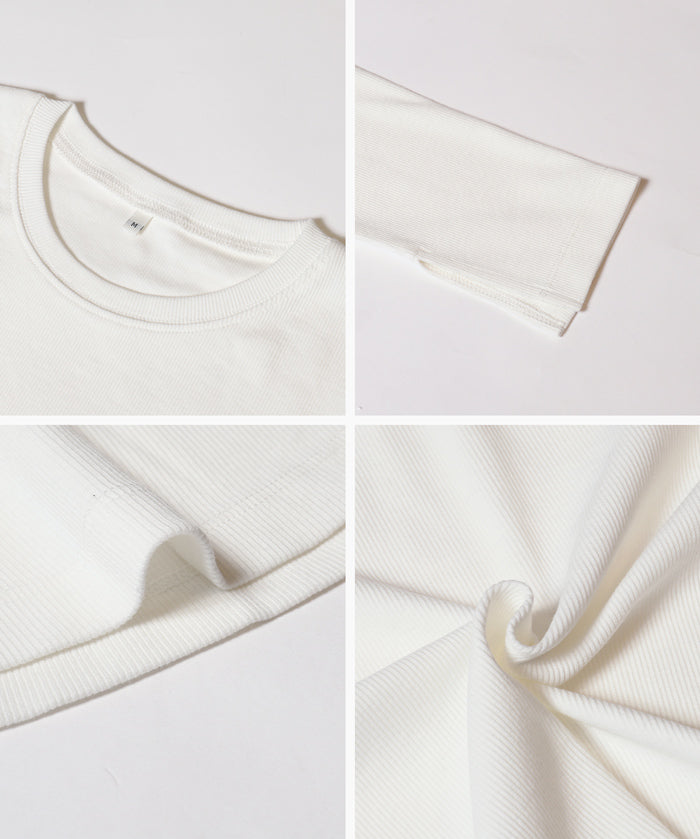 圓弧下擺螺紋長袖上衣