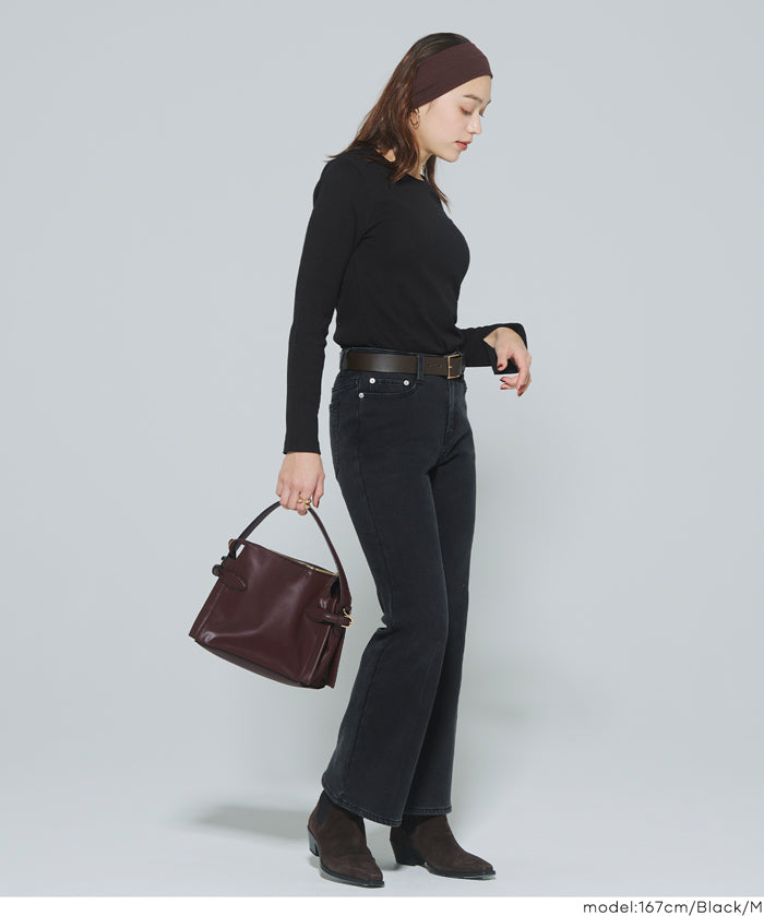 圓弧下擺螺紋長袖上衣