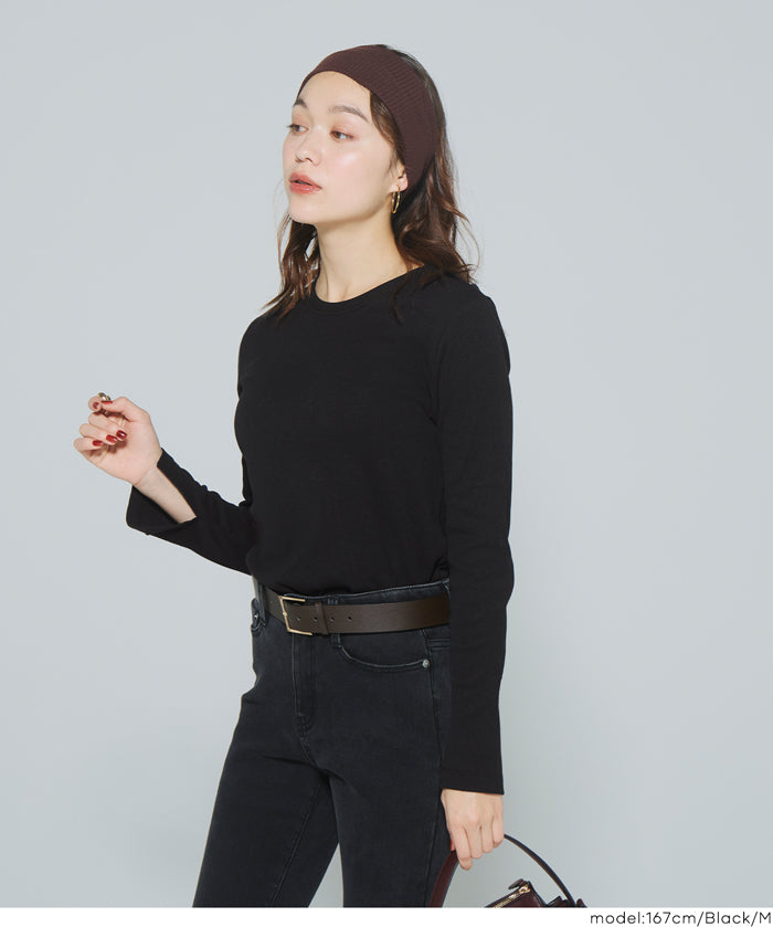 圓弧下擺螺紋長袖上衣