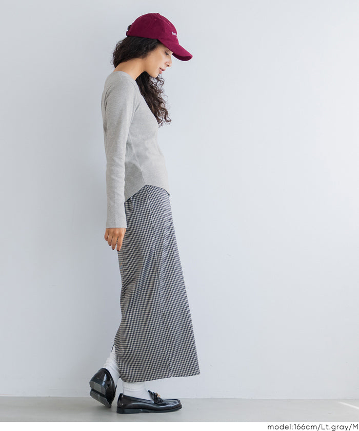 圓弧下擺螺紋長袖上衣