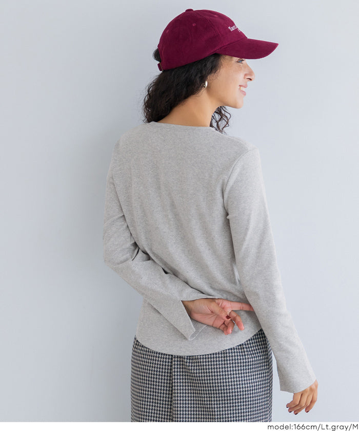 圓弧下擺螺紋長袖上衣