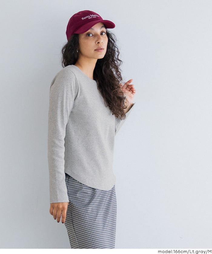 圓弧下擺螺紋長袖上衣