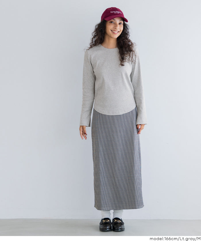 圓弧下擺螺紋長袖上衣