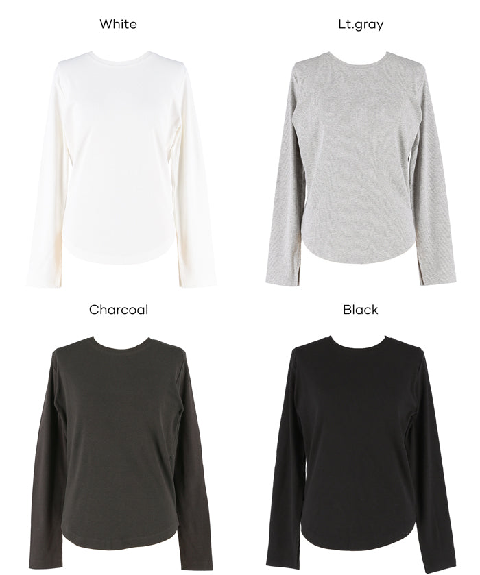 圓弧下擺螺紋長袖上衣