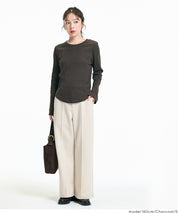 圓弧下擺螺紋長袖上衣