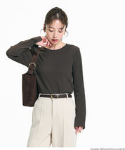 圓弧下擺螺紋長袖上衣