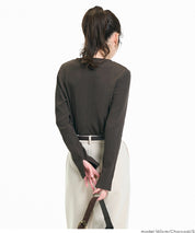 圓弧下擺螺紋長袖上衣