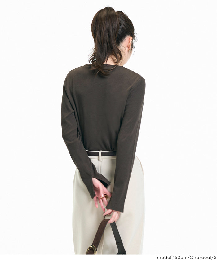 圓弧下擺螺紋長袖上衣