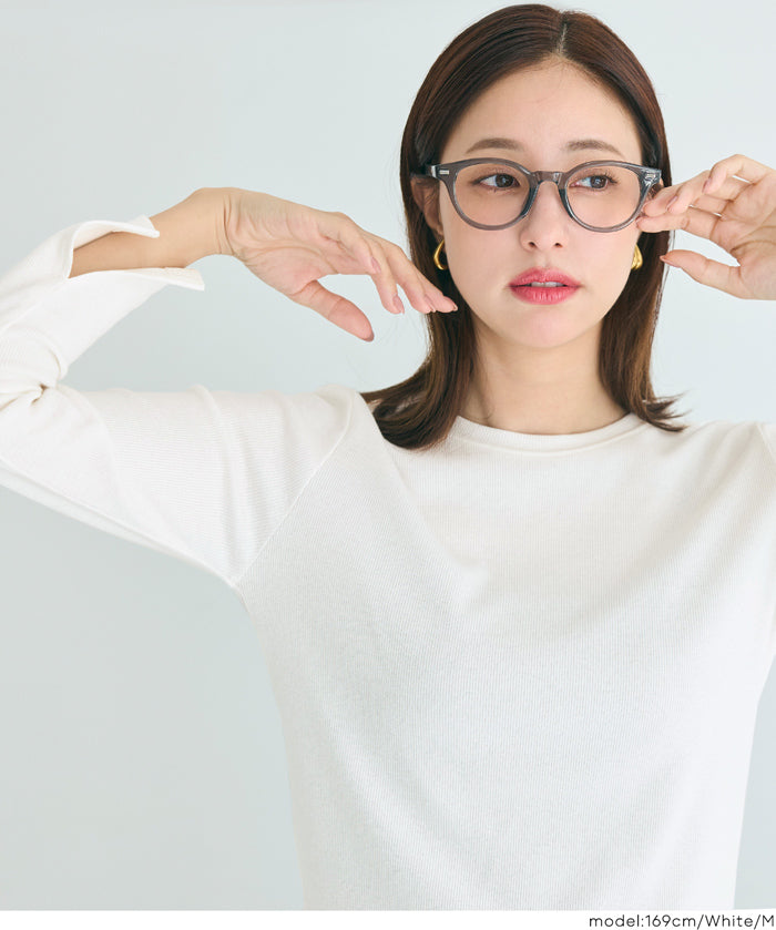 圓弧下擺螺紋長袖上衣