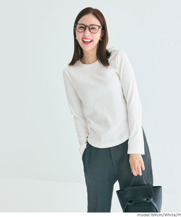 圓弧下擺螺紋長袖上衣