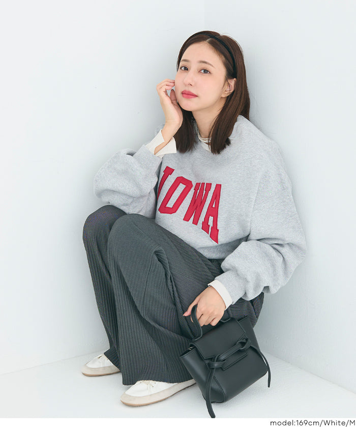 圓弧下擺螺紋長袖上衣