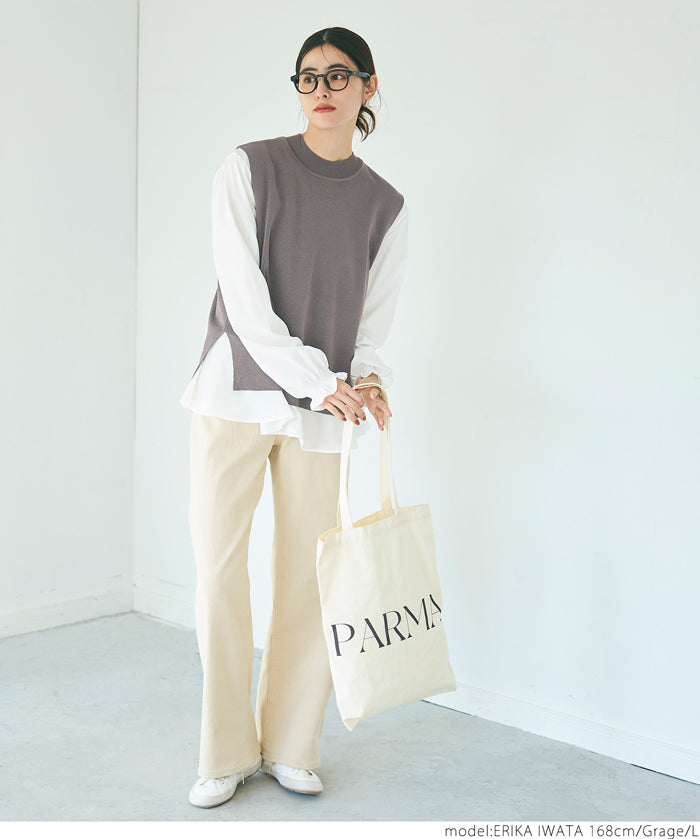 [2-piece set] Knit vest and blouse