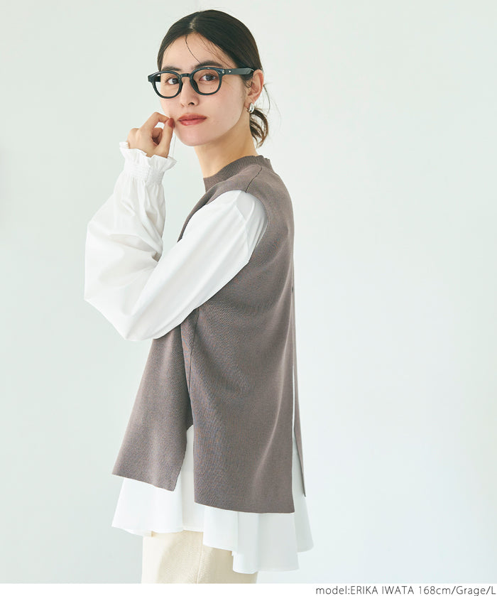 [2-piece set] Knit vest and blouse