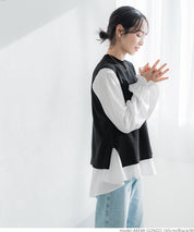 [2-piece set] Knit vest and blouse