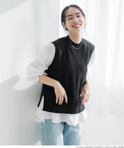 [2-piece set] Knit vest and blouse