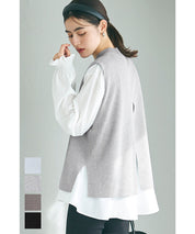 [2-piece set] Knit vest and blouse