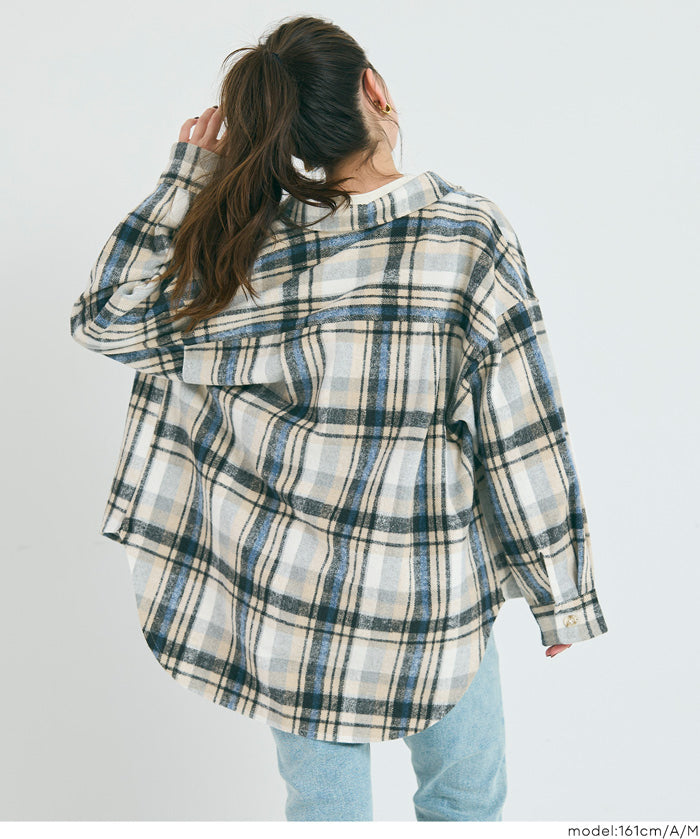 可機洗 美式毛呢格紋厚襯衫外套