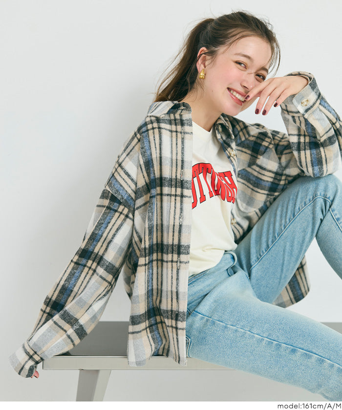 可機洗 美式毛呢格紋厚襯衫外套