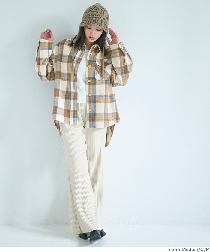 可機洗 美式毛呢格紋厚襯衫外套