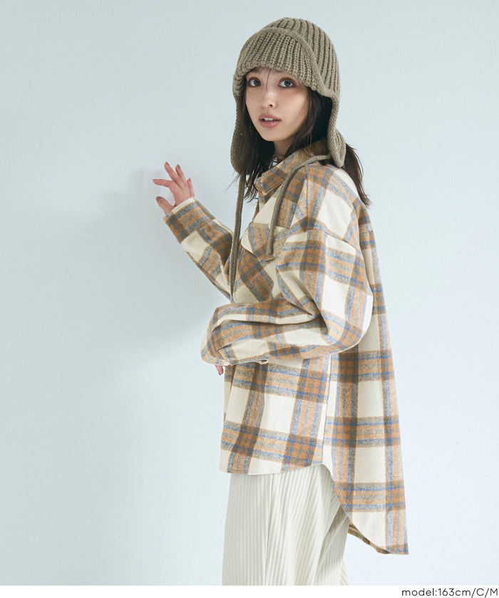 可機洗 美式毛呢格紋厚襯衫外套