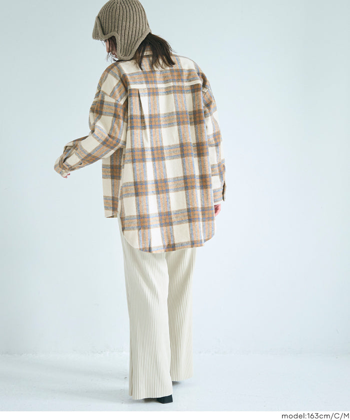 可機洗 美式毛呢格紋厚襯衫外套