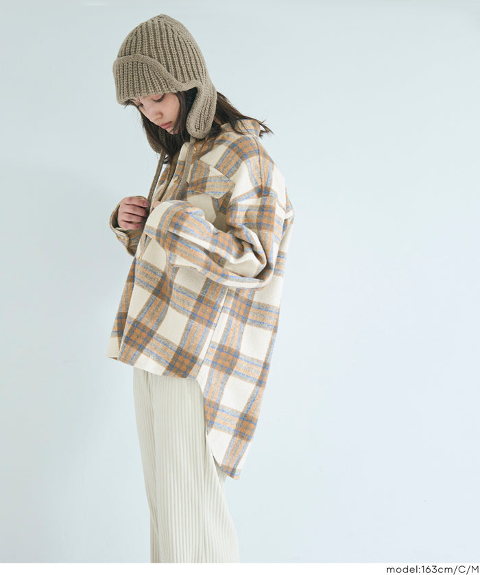 可機洗 美式毛呢格紋厚襯衫外套