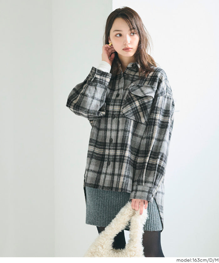 可機洗 美式毛呢格紋厚襯衫外套