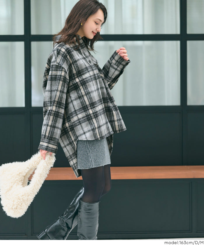 可機洗 美式毛呢格紋厚襯衫外套