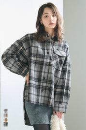 可機洗 美式毛呢格紋厚襯衫外套