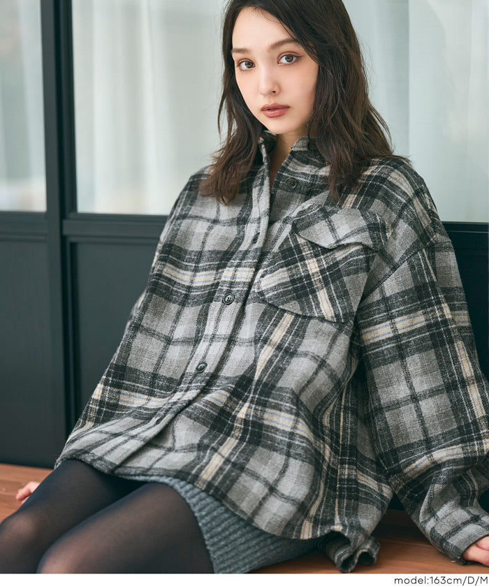 可機洗 美式毛呢格紋厚襯衫外套