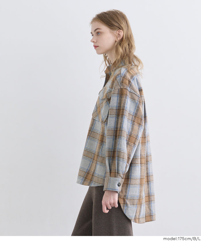 可機洗 美式毛呢格紋厚襯衫外套