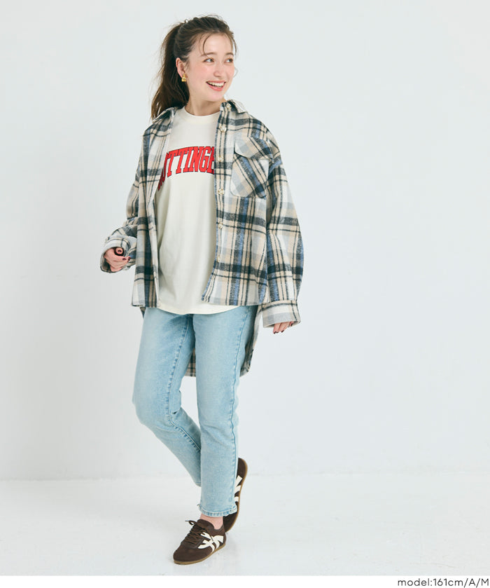 可機洗 美式毛呢格紋厚襯衫外套