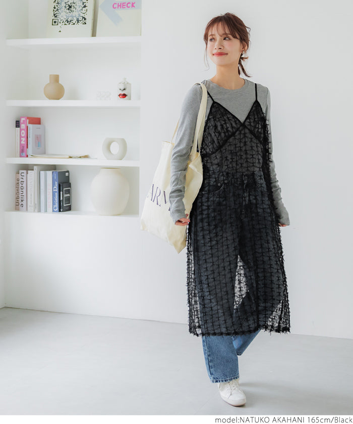 Japanese style lace sheer spaghetti strap dress 