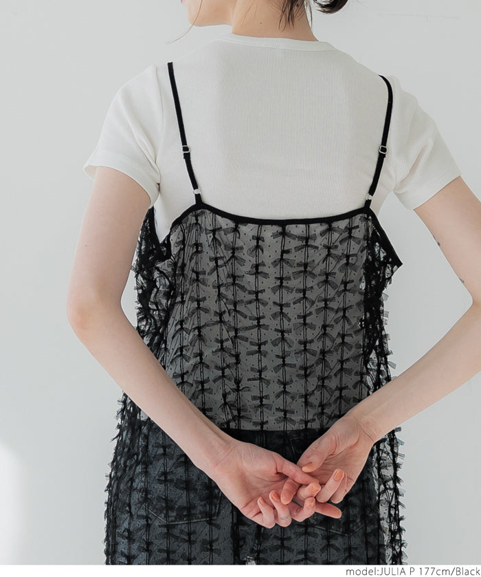 Japanese style lace sheer spaghetti strap dress 
