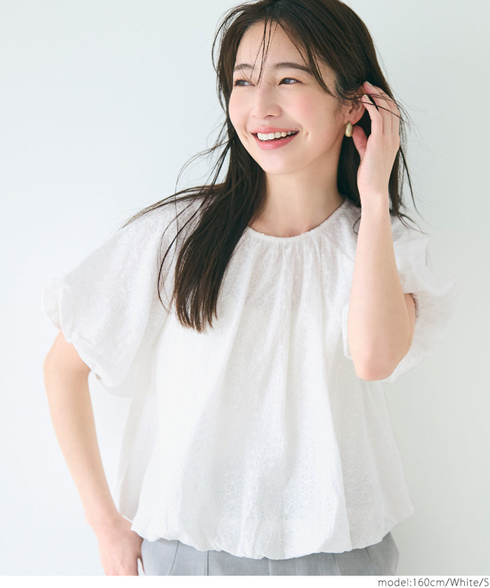 棉質花瓣蕾絲澎短袖氣質上衣