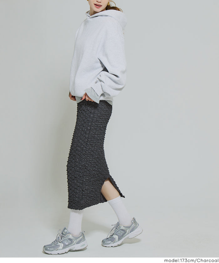 設計感皺褶質感直筒半裙