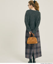 後拉鍊格紋直筒半裙