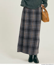 後拉鍊格紋直筒半裙