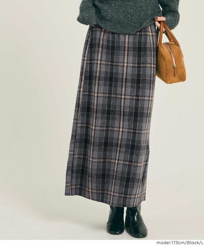 後拉鍊格紋直筒半裙