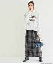 後拉鍊格紋直筒半裙